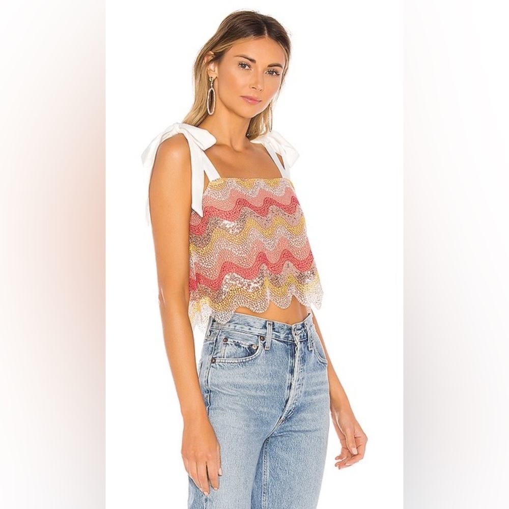 NWT NBD Suri Embroidered Top in Hot Pink & Yellow M